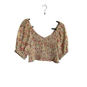 Ripcurl Small Floral Y2K Milkmaid Crop Top Festival Cottage Boho Smocked #6738